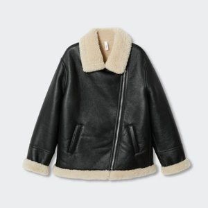 Mango shearling faux leather biker jacket
